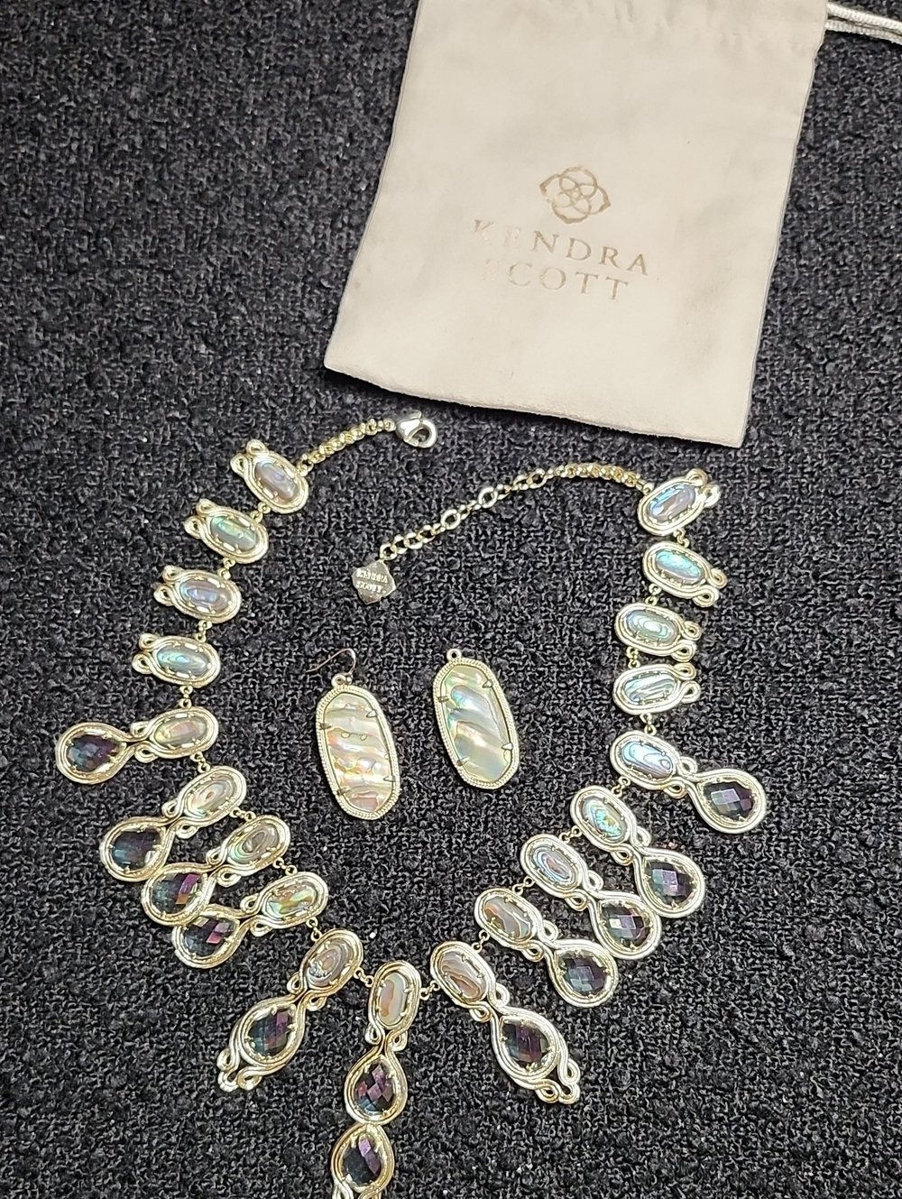 Kendra Scott Iridescent Glass and Gold Statement Necklace with Matching Earrings